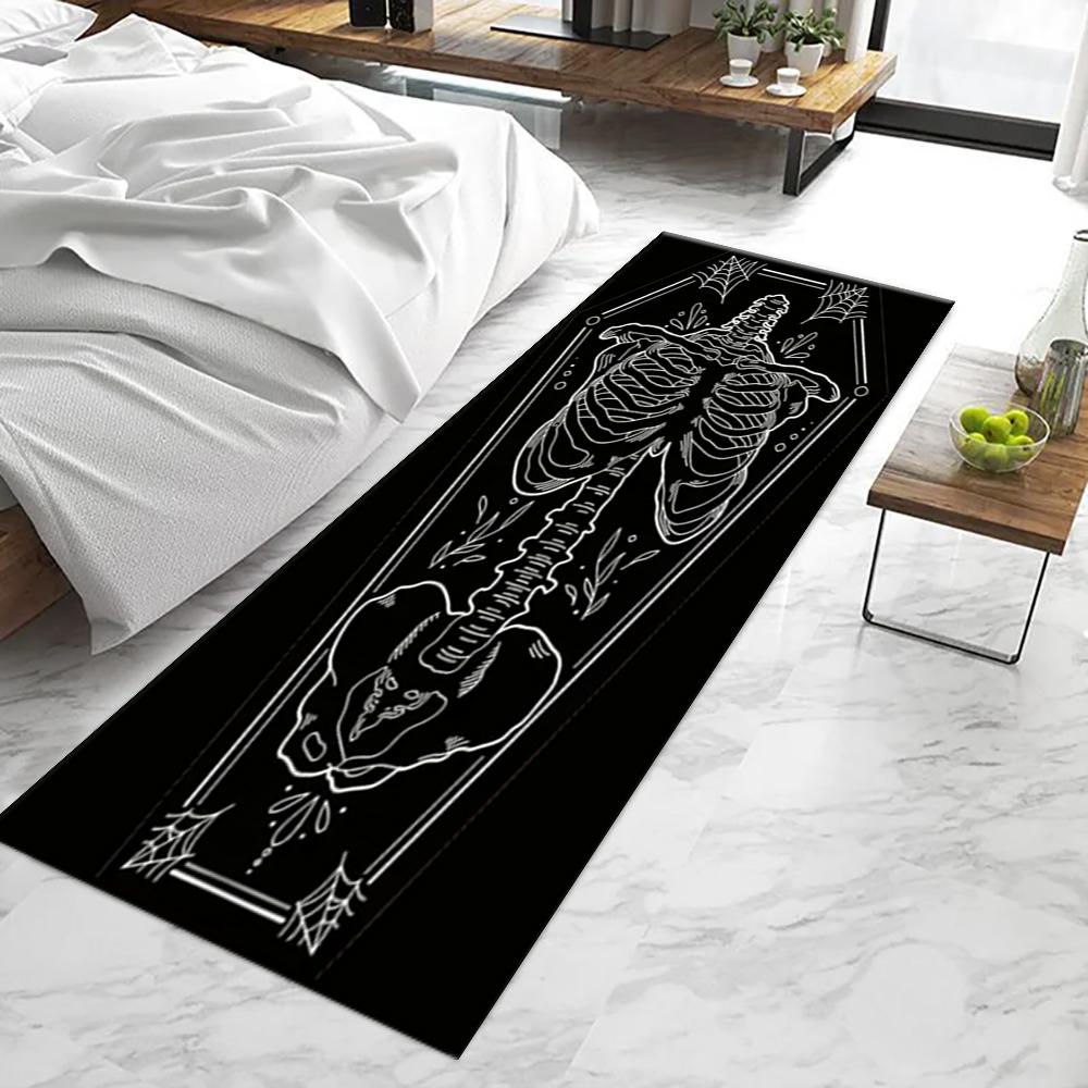 VIKAMA Gothic Coffin Shape Carpet Human Skeleton Pattern Soft Non-Slip Diablo Living Room Bedroom Halloween Party Decoration