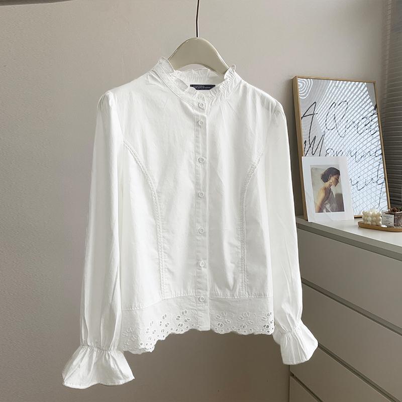 

ZANZEA Женские осенние свободные кружевные рубашки с воротником-стойкой и длинным рукавом 3XL белый