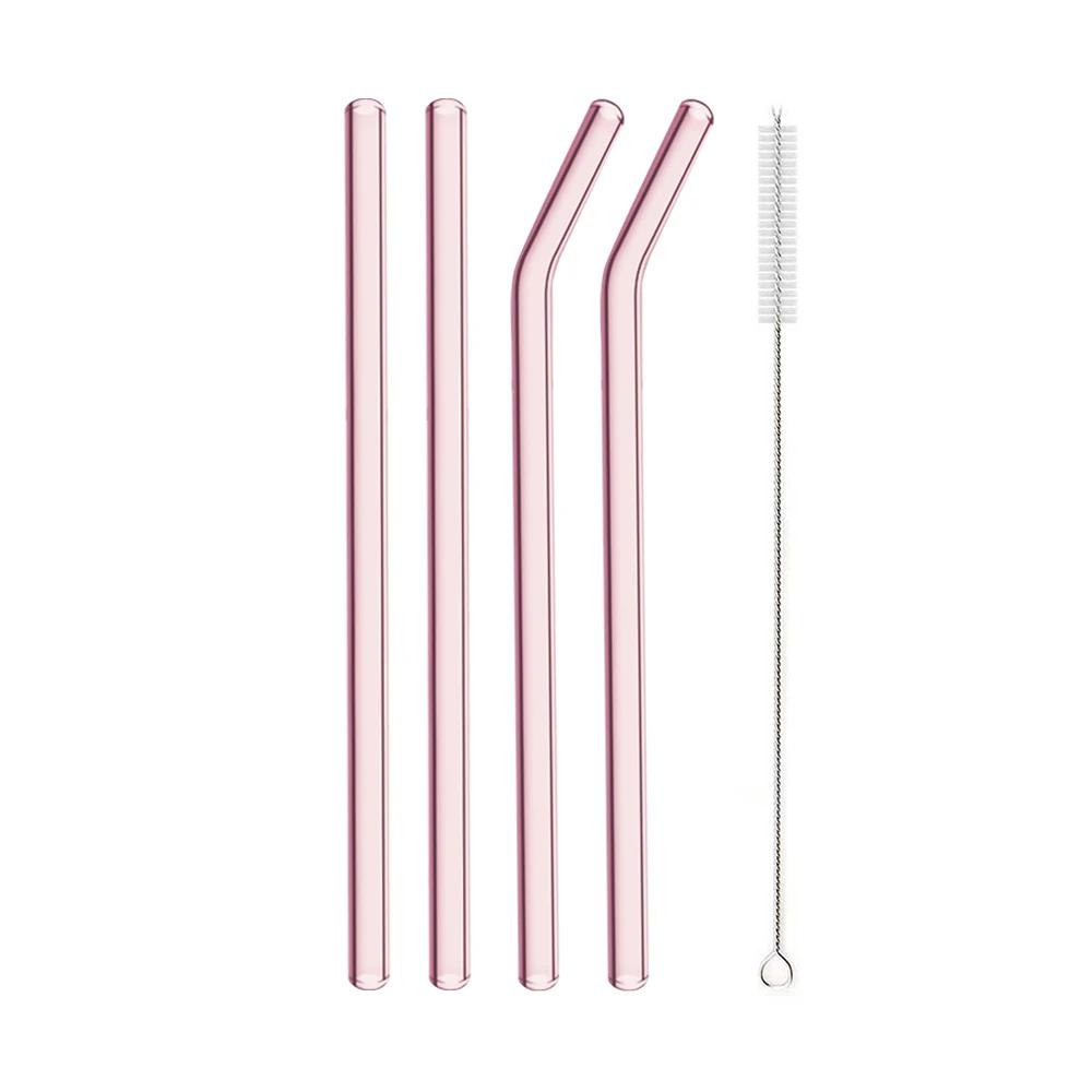 3/5/10/11Pcs Reusable Glass Straws Pink Glass Drinking Straws 8mm Tubes Juice Smoothie Tea Straws Glasses Straw Set for Drink