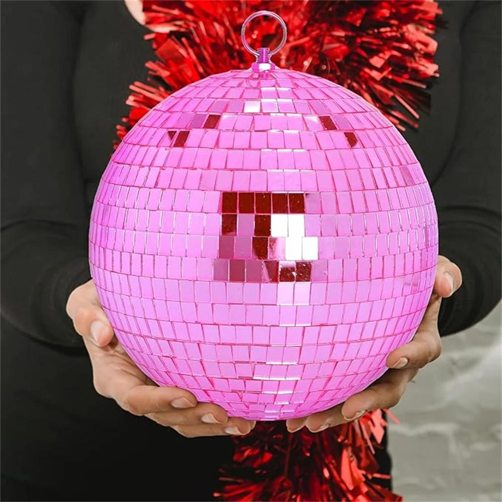 A Pack of 10-20cm Pink Reflective Mirror Balls, Laser Balls, Disco Balls, Valentine's Day, Christmas, Various Holiday Decoration