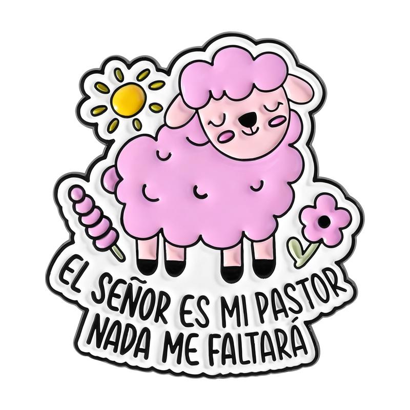 

EL SEÑOR ES MI PASTOR Enamel Pins Pink Sheep Bible Quotes Brooches Lapel Badge Cute Cartoon Faith Jesus Jewelry Gift for Friends