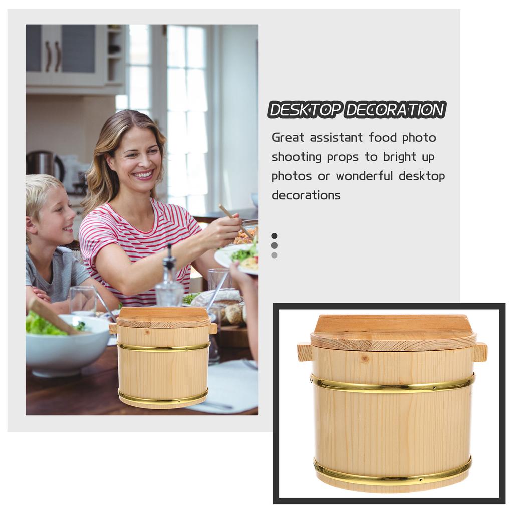 1Set Wooden Sushi Rice Bucket Round Big Opening Mixing Tub for Sushi Sashimi Korean Bbq Rice Serving Display Home Kitchen Decor