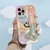 Color Block Smile Pattern Phone Case, Minimalist Cream Shell with Wrist Support, Compatible with iPhone 11 To 16 Pro Max Series.