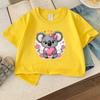 Kids Koala Holding Heart Pink Flower Print Crewneck Tee