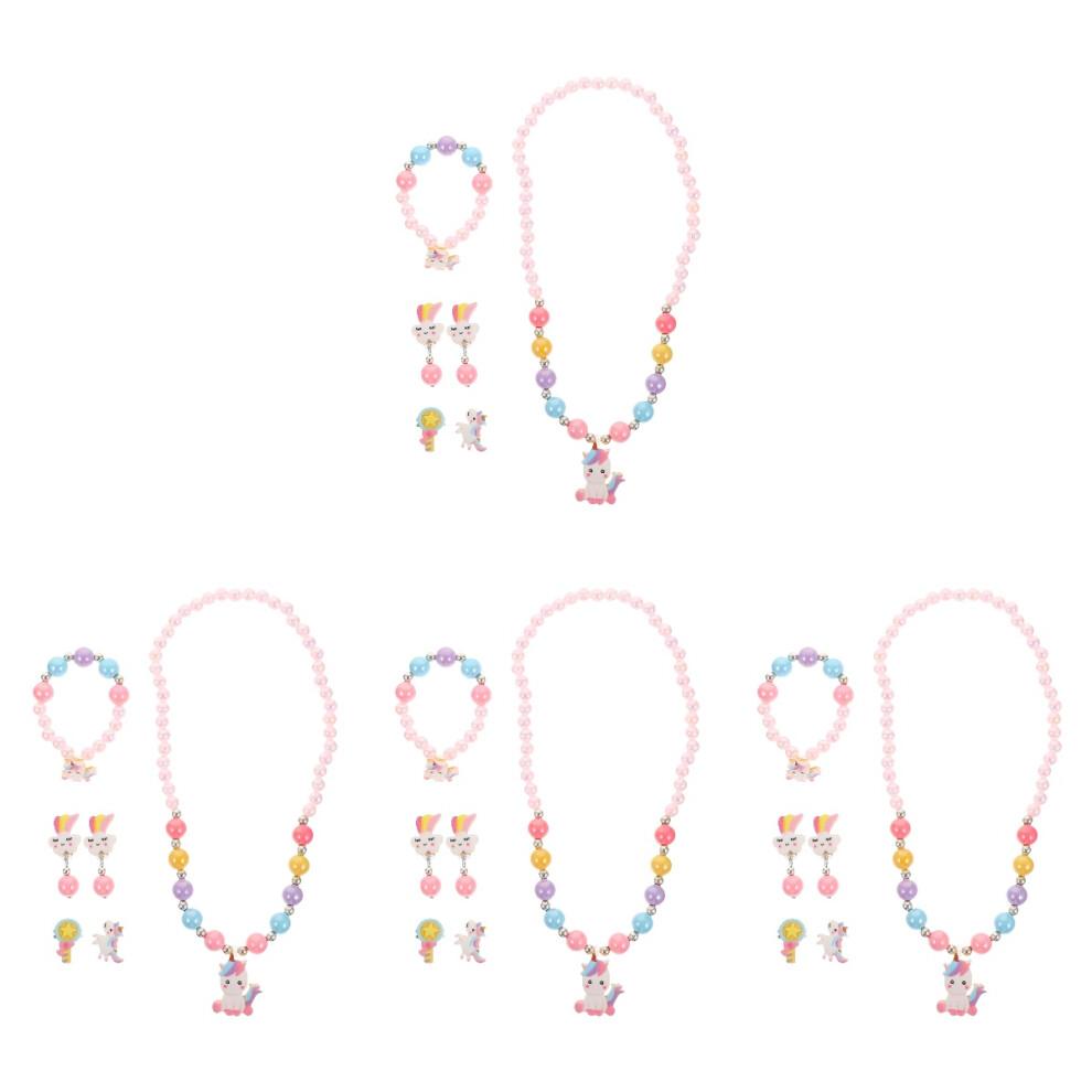 4 Sets Kids Jewellery Girl Pearl Jewelry Necklace For Children'S