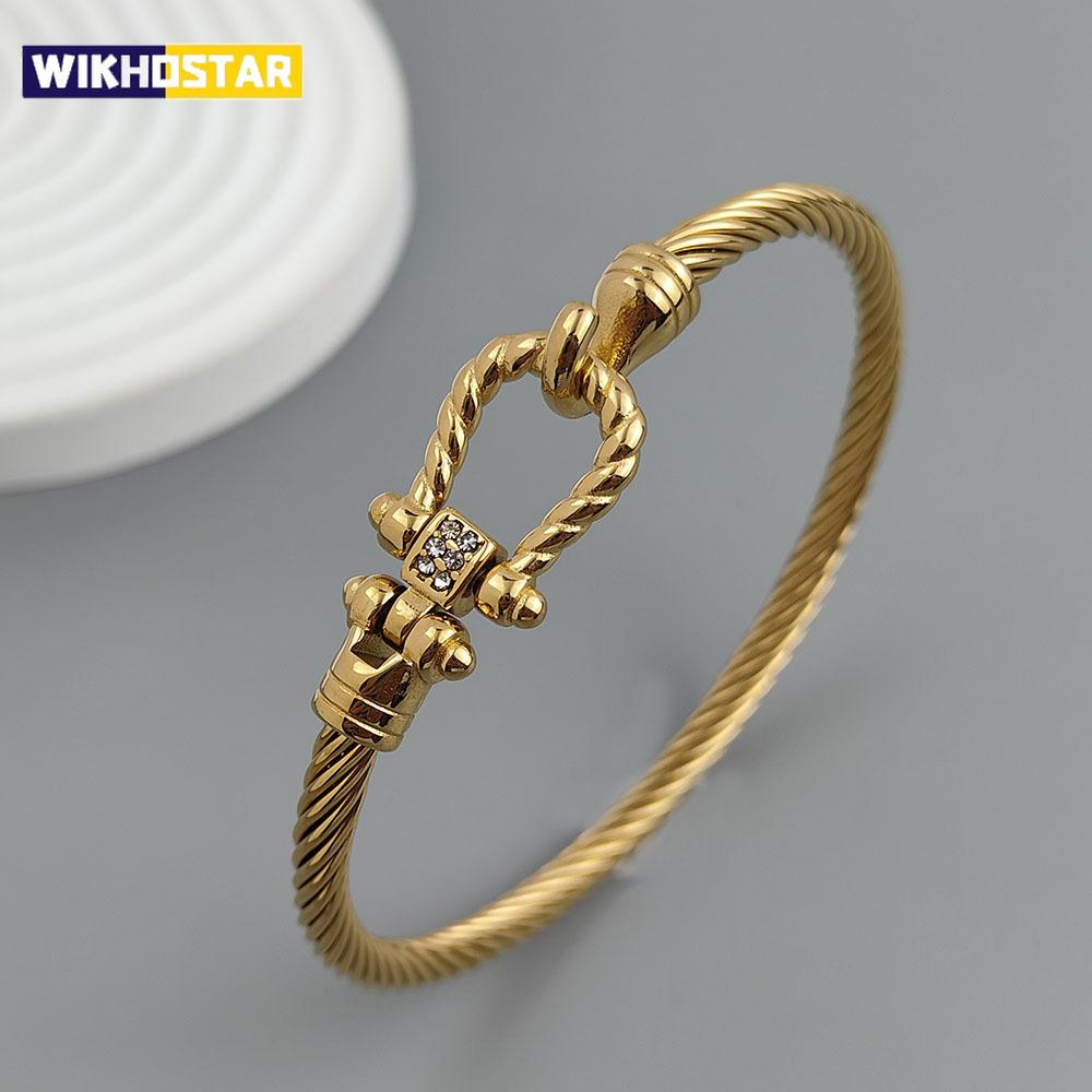 

New steel wire button pattern horseshoe gold-plated stainless steel bracelet 18K, high quality waterproof couple bracelet, wife срібний