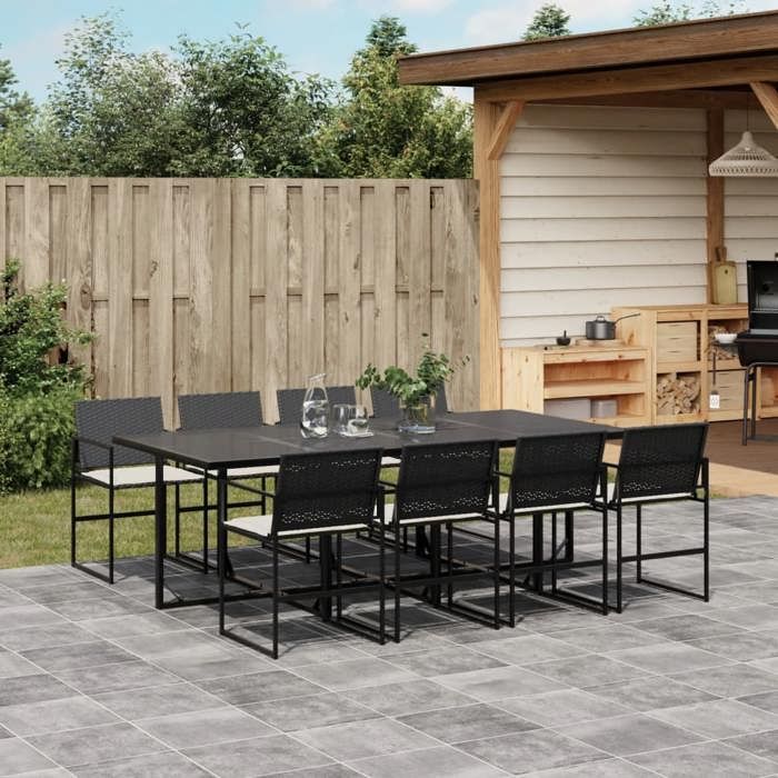VidaXL Garden Dining Set 9pcs Cushions Black Woven Resin, Outdoor Dining Set, Dining Furniture of 3295060