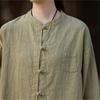 Johnature Women Vintage Shirts Spring Chinese Style Solid Color Stand Long Sleeve Button Pockets Blouses