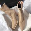 Quadratischer hoher Absatz Damen Stiefeletten Mode Reißverschlüsse Schuhe Retro Stil Herbst Winter Spitze Zehenpartie Damen Tanzparty Abschlussballschuhe