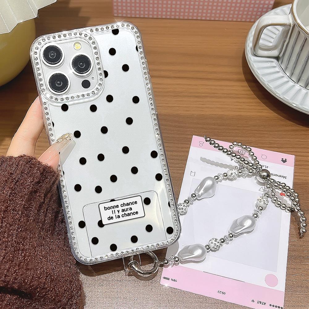 Bracelet Chain Phone Case For iPhone 17 16 15 13 14 for 17Air 17 12 14 16 Pro 17 14 16 Pro Max Sparking Diamond Cute Pattern Hard Cover With Lanyard