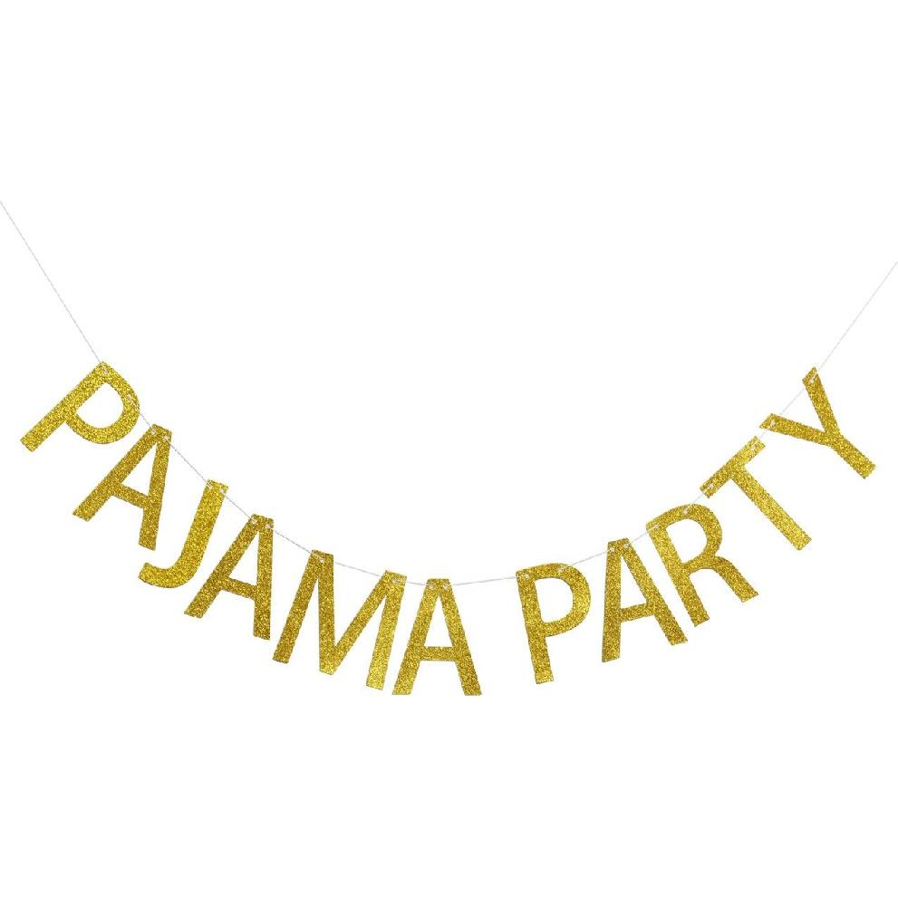 Pajama Party Gold Glitter Banner, Pajama Theme Sign (Gold)