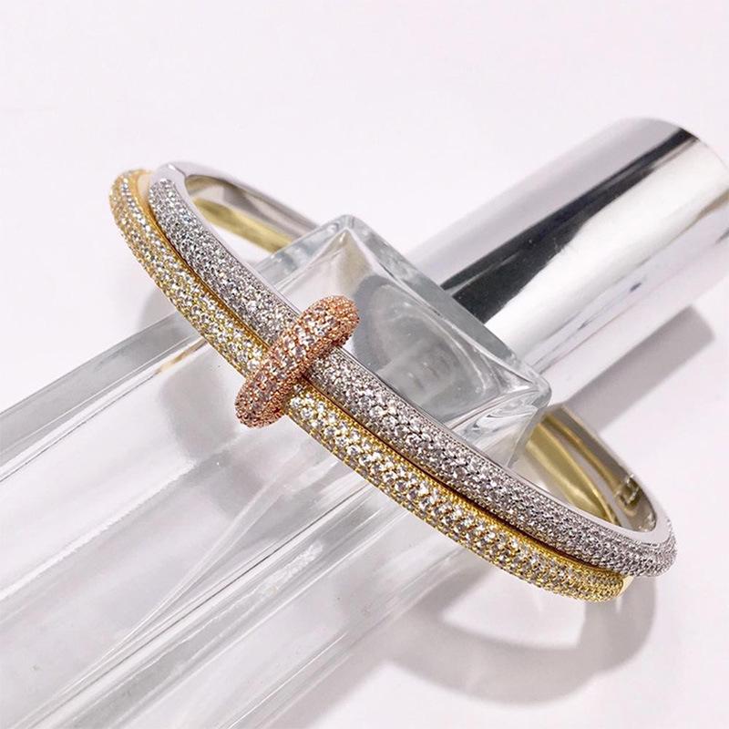 Diamond-Studded Double-Circle Detachable Double-Ring Bangle - High-End European & American Fashion for Women
