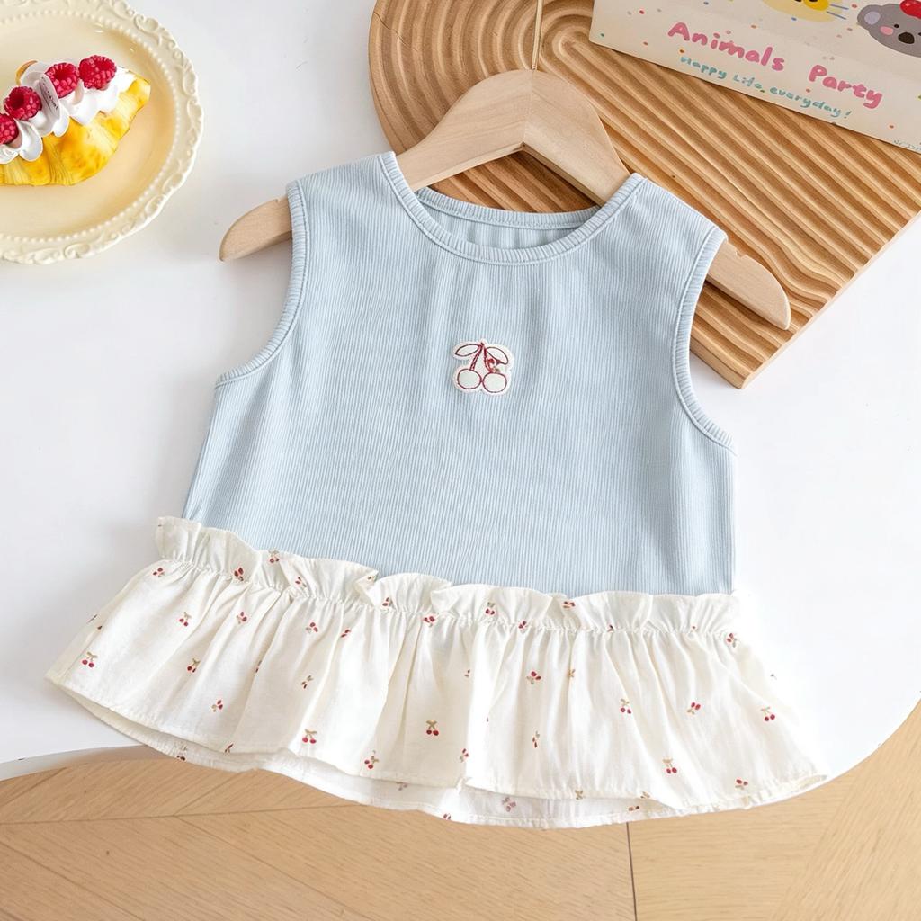 Girls Summer Thin Vest Cherry Print Top Baby Toddler Sweet Cute T-shirt Kids Sleeveless Blouse Children Clothes