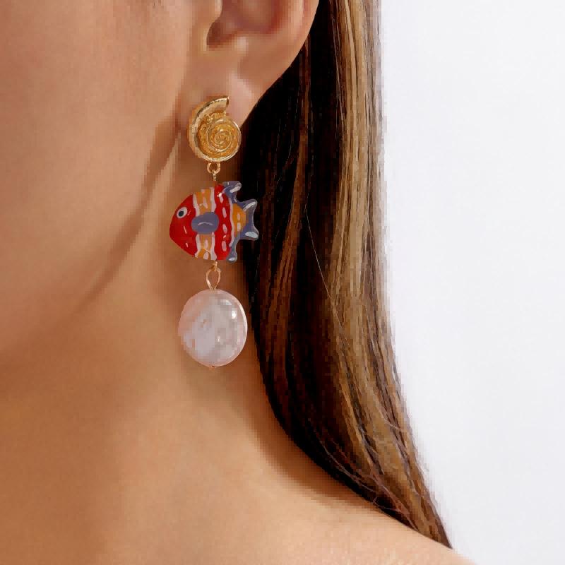 Boho Starfish & Tropical Fish Drop Earrings for Women - Summer Beach Jewelry