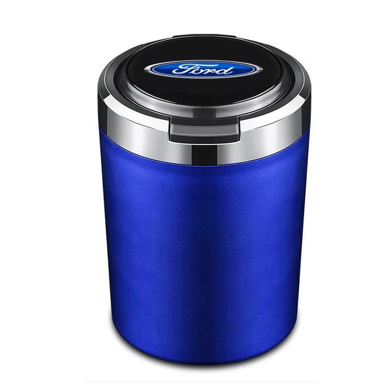 Hot Car Ashtray with Lid Smell Proof Stainless Steel Blue Led Portable Ashtray Cup For Ford Mk2 Mk3 Mk4 Mk5 Mk7 Fiesta FOCUS 2 3