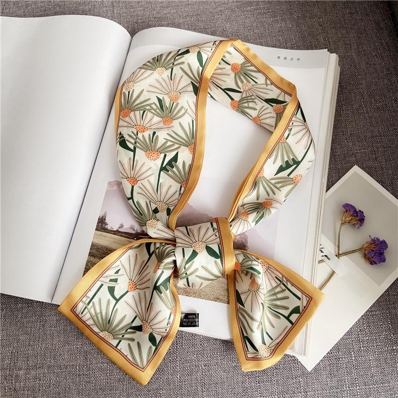 Luxary Brand Design Flower Print Silk Scarf for Women Fashion Hair Headband Foulard Lady Skinny Bag Scarves Neckerchief Tie