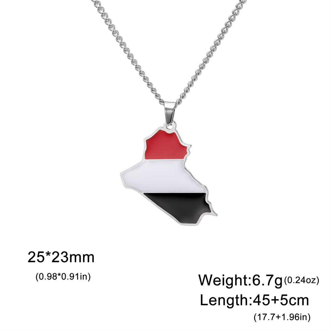 Drip Oil Iraq Map Necklace Stainless Steel Iraqi Flag Pendant Chain For Women Men Charm Fashion Jewelry Gifts