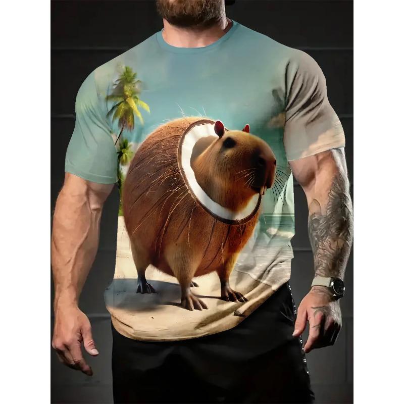 Fashion Funny Animal Graphic T-Shirt Fun Capybara 3D Print Oversize Short Sleeve T-Shirt O-Neck Casual Men T-Shirt