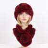 Нові Жіночі Зимові Хутряні Шапки Шарфи Набори Натуральні Теплі Справжні Шапки з Хутра Кролика Рекс Шарфи Леді В'язані Шапки з Натурального Хутра Шарф