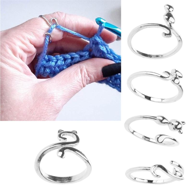 Adjustable Open Rings for Women Lovely Cat Long Tail Finger Rings Knitting Crocheting Joint Rings Jewelry Accessories