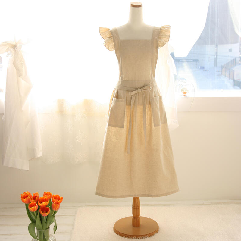 

Oatmeal Linen Frill Apron