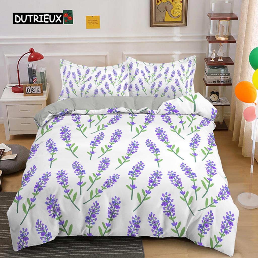 Purple Lavender King Queen Duvet Cover Fantasy Flowers Bedding Set Girls Women Beautiful Romantic Floral Polyester Quilt Cover