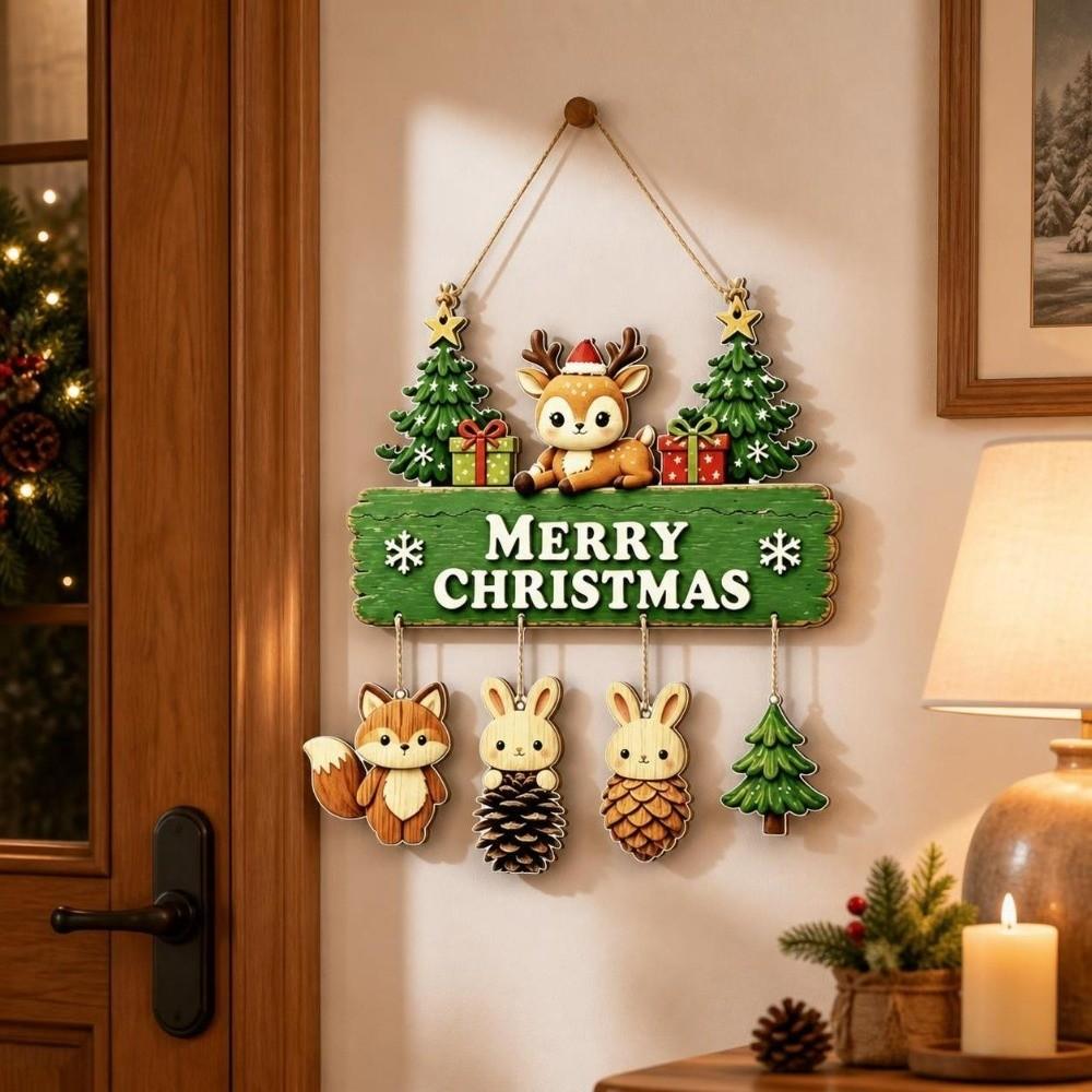 Wooden Christmas Door Hanging Santa Claus Xmas Wall-mounted Pendants  Living Room