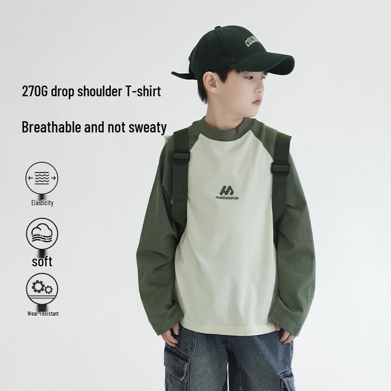 Panda Yuanyuan Spring 2025 Boys' Heavyweight Raglan Sleeve Cotton T-Shirt