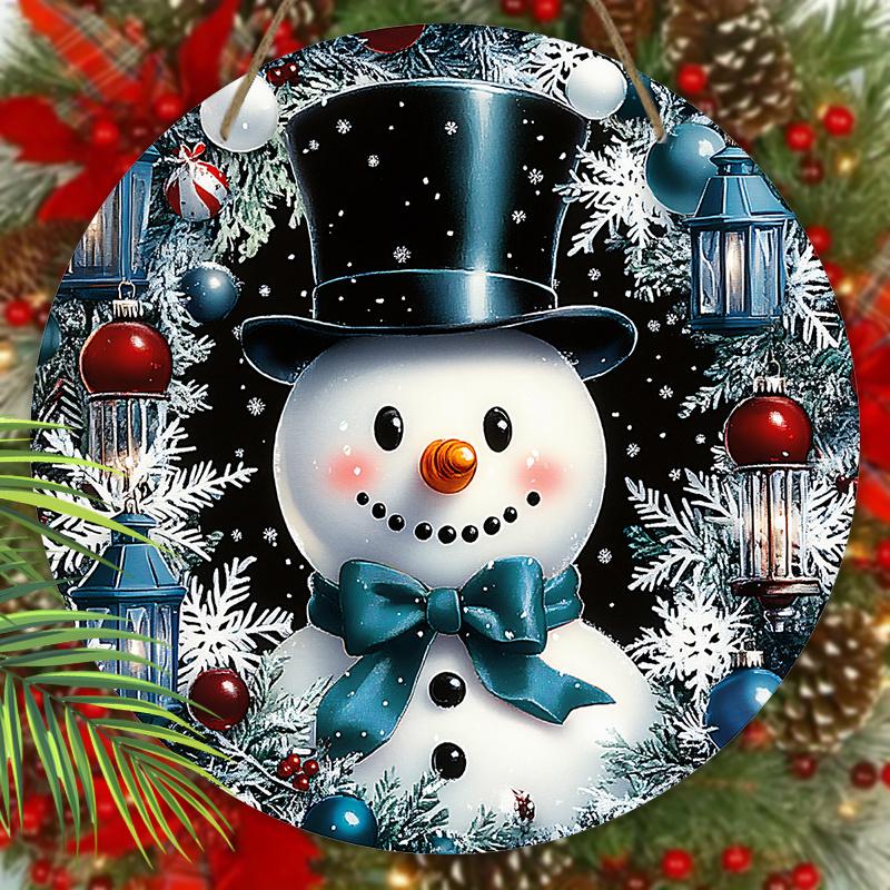 Wooden Christmas Sign with Top Hat Snowman Pattern, Cute Winter Wonderland Round Sign for Front Door Wall Hanging Decor, Ideal Christmas Gift