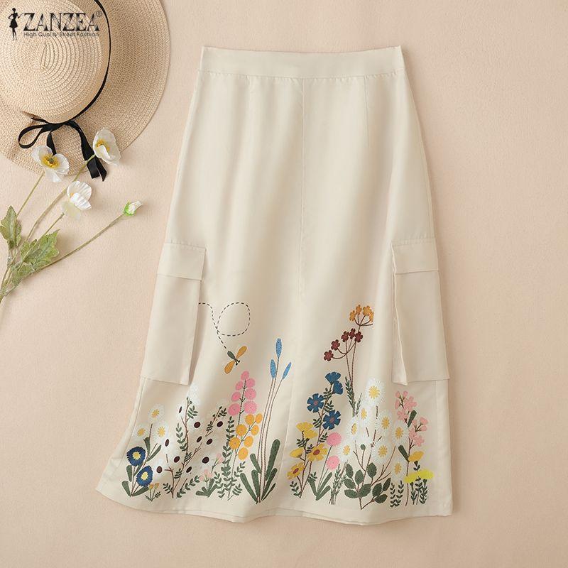 ZANZEA Women Floral Print Casual Elastic Waist Loose Skirts