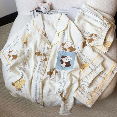Pijama de Tres Piezas para Primavera y Verano Ropa de Casa Nubes Algodón Pijama de Ocio Para Niñas Se Puede Usar Afuera Manga Corta Ropa de Casa