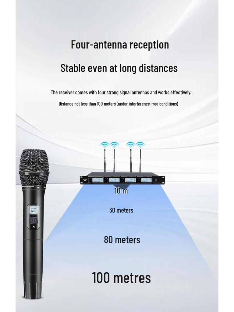 HuiDu AT-400S Long-Distance Wireless 4-in-1 Microphone System
