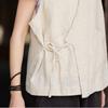 Johnature Women Chinese Style Belt Vests Coats V-Neck Solid Color Cloths Autumn Loose Vintage Vests