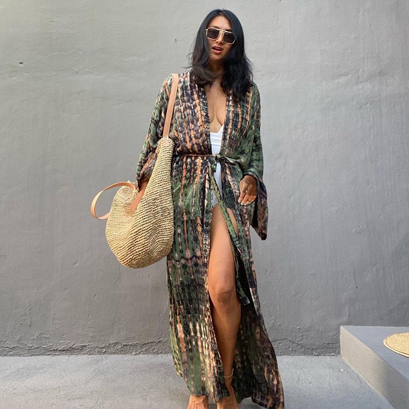 European-American Cotton Print Sun Protection Shirt & Bikini Cover-Up