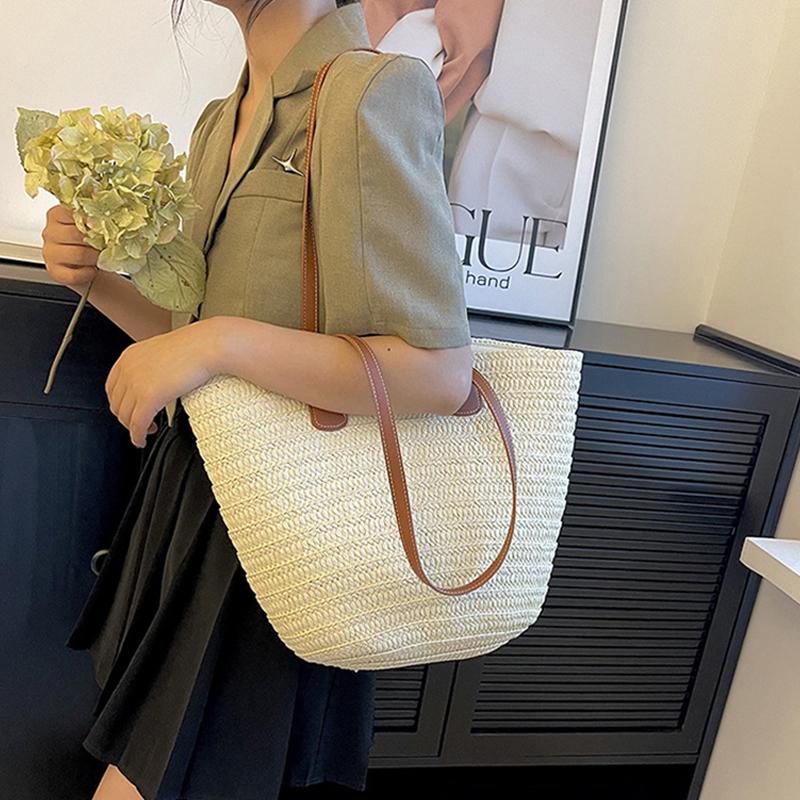 Ženy Pletený košík Spojky Taška s horní rukojetí Velká slaměná přenosná taška přes rameno Letní plážové peněženky Nákupní taška Dámská
