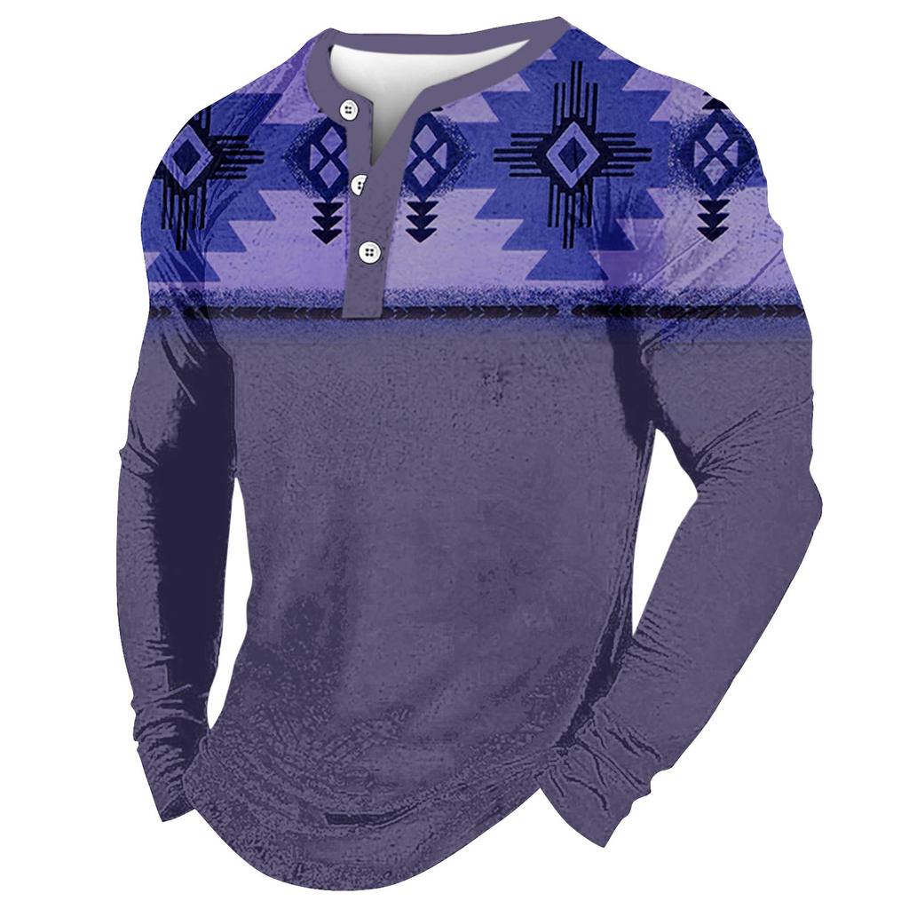 Herren Outdoor Vintage V-Ausschnitt Knopf Langarm Mode Sport T-Shirt