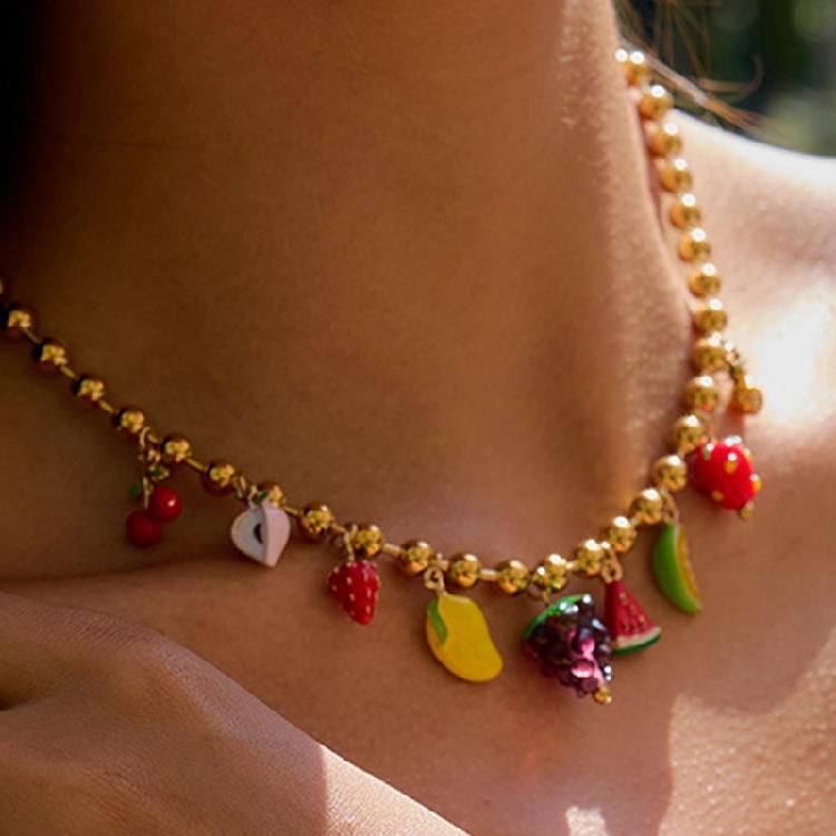 Fashionable Fruit Charm Necklace Bracelet Adjustable Chain Jewelry for Daily Outfits Or Special Occasions