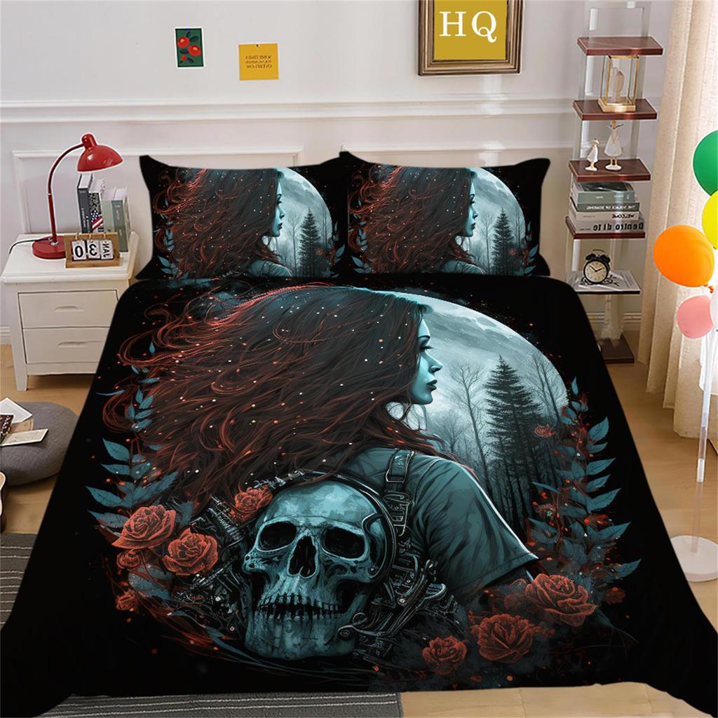 3D Skull Head Beauty Bedding Set Quilt Cover Pillow Cover Bedding Set AU King Full Size Single/Double Bed Home Decoration