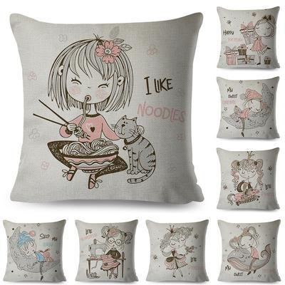 Cartoon Girl Pillowcase Double Print Kids Cushion Cover Soft Plush Sweet Character Pillowcase Room Home Decor