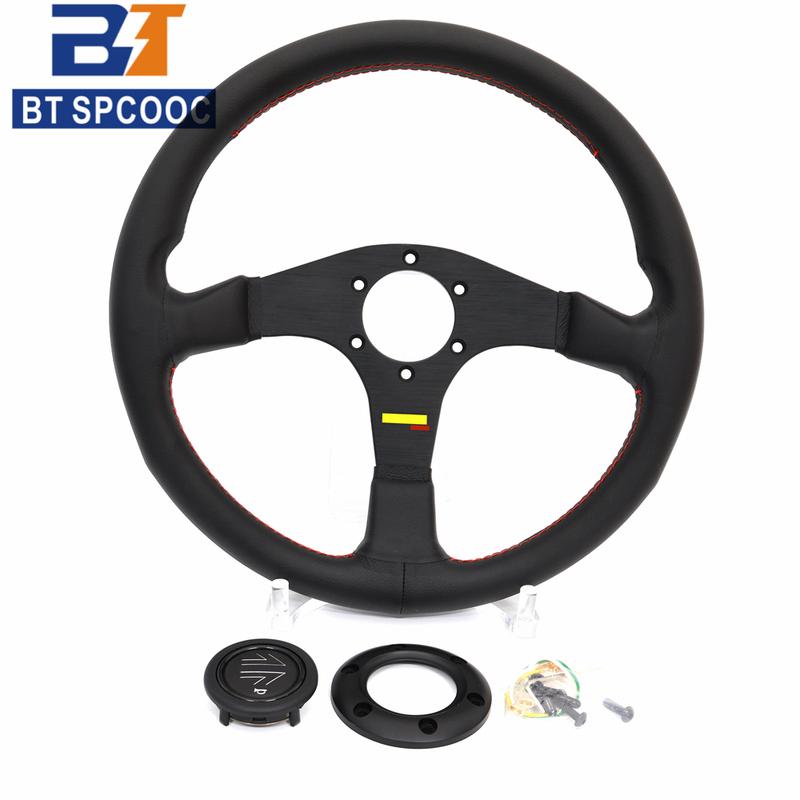 Tuner 14inch 350mm Car Sports Steering Wheel Real Leather Italy Style JDM Red Line M250402