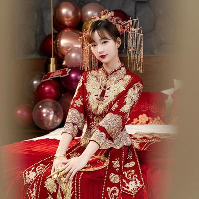 Xiuhua Dragon Phoenix Bridal Dress: Petite Chinese Toasting Gown & Wedding Dress