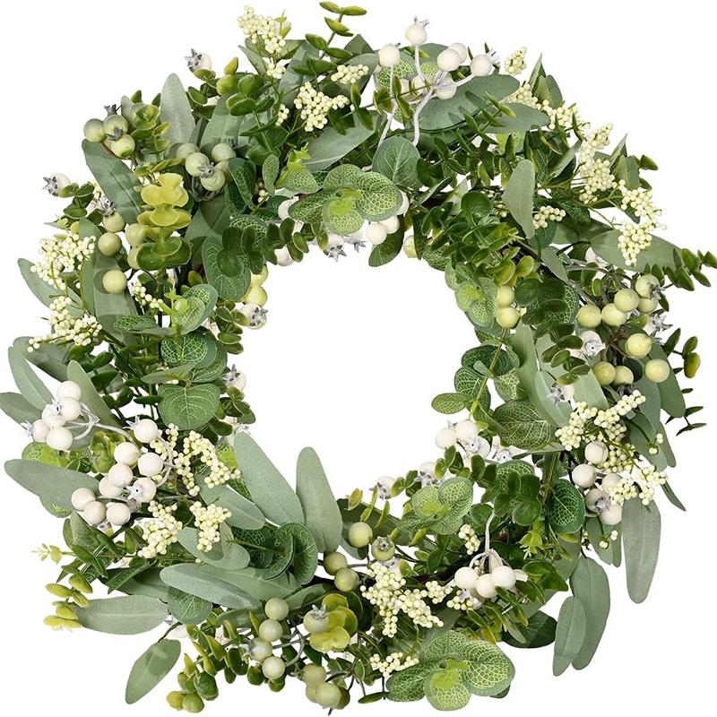 1PC With Berries For Front Door Lush Eucalyptus Leaf Home Artificial Greenery Wreath Holiday Decor 25cm