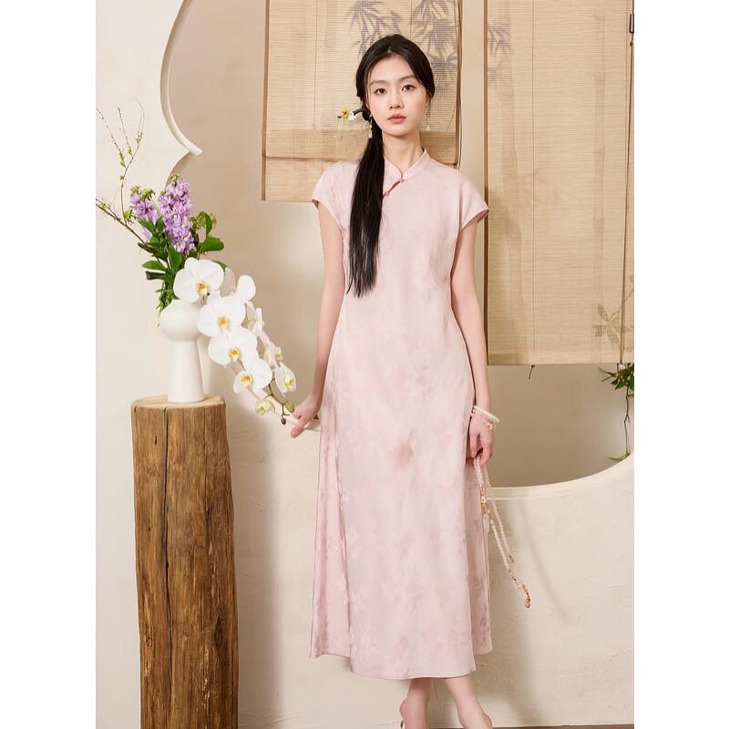 Sancai 2025 Spring New Chinese Style Jacquard A-line Long Dress