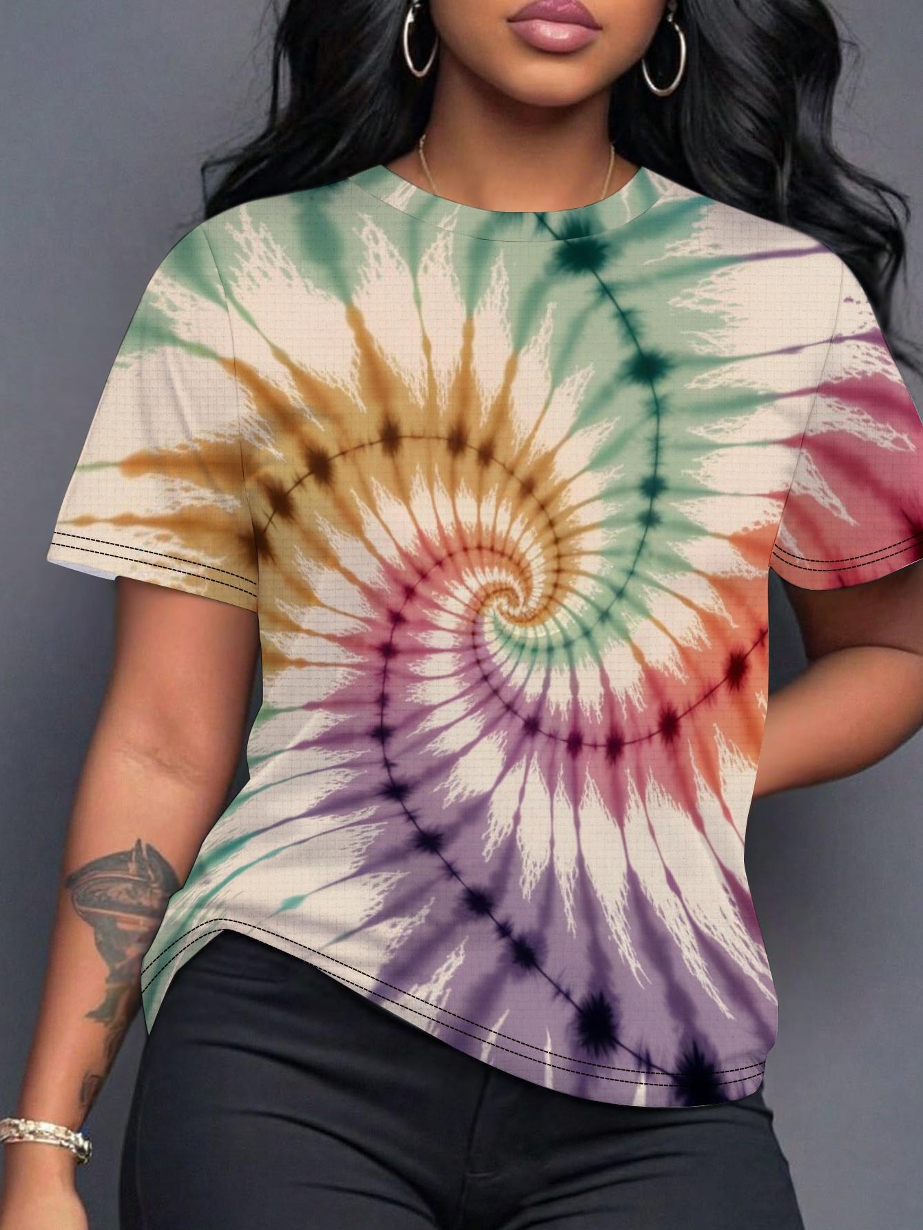 

Women s Multi-Color Spiral Tie-Dye T-Shirt- Summer Casual Comfort Style. Multi-Color Spiral Print()- Machine Washable Digital Print Top 3XL дубильная кора