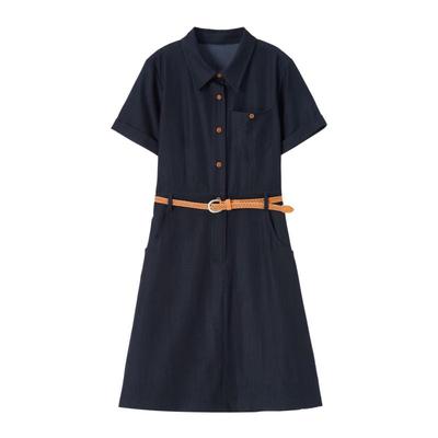 Women's Faux Denim Short-Sleeve Belted Dress