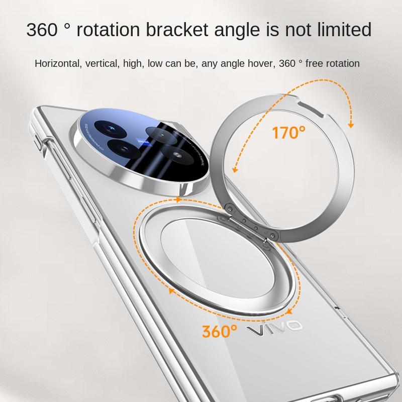 For VIVO X Fold 5 360° Swivel Alloy Bracket Magnetic & Bracket & Ring 3-in-1 Tempered Glass Film Anti-Drop Phone Case