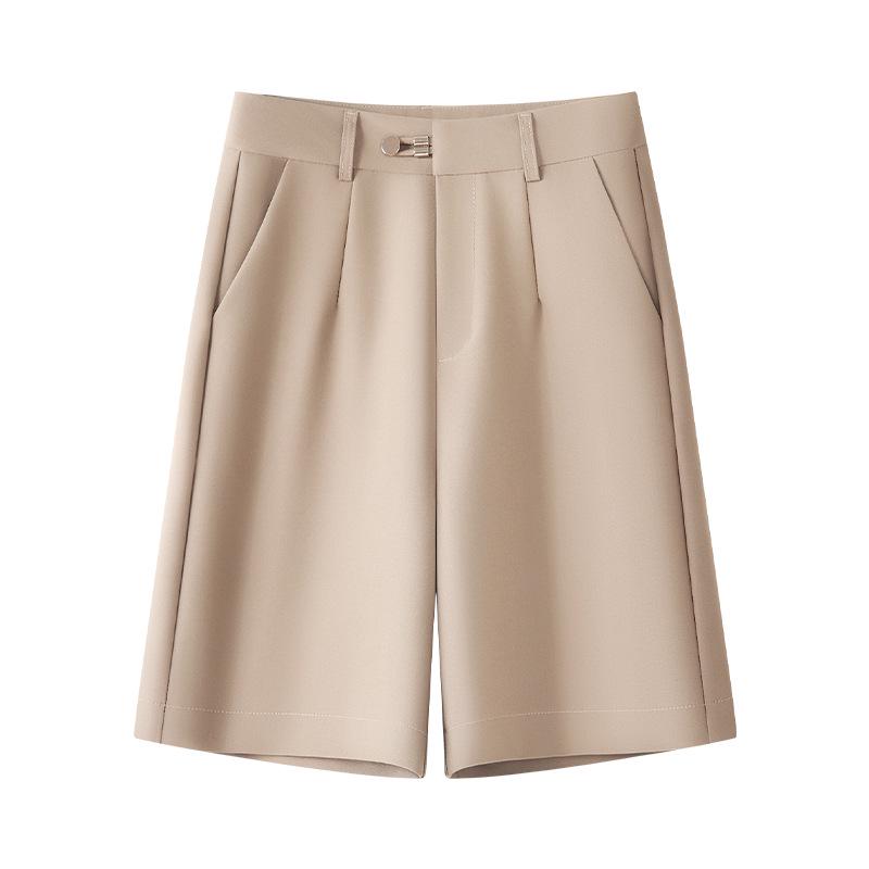 Dámské černé šortky k obleku - Jarní kolekce 2025: Volné, s vysokým pasem, široké nohavice, ležérní pětikvartální kalhoty.