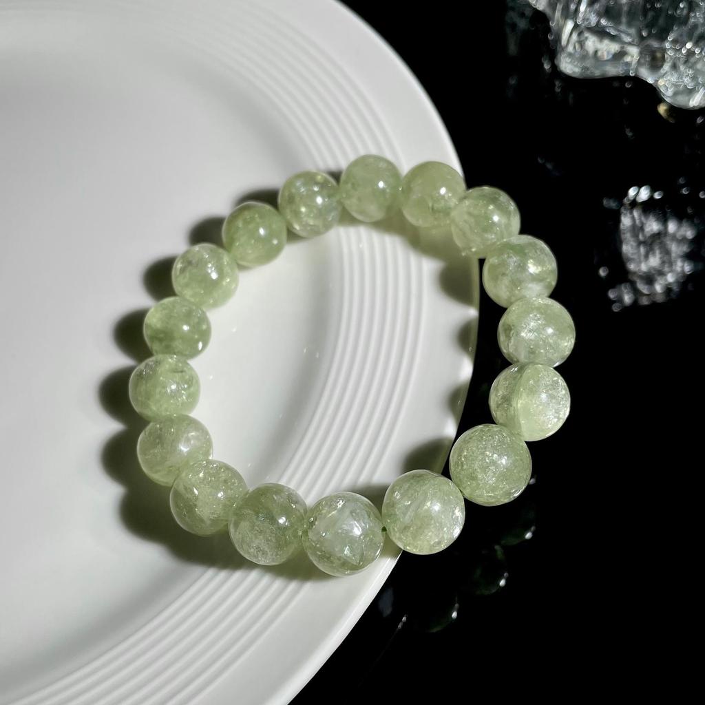 Bracelet en Perles Rondes d'Émeraude de Cristal Vert de Mine Ancienne Naturelle