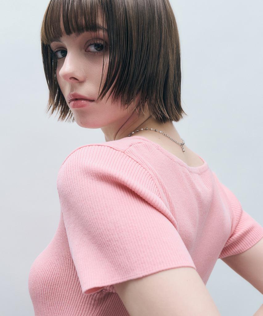 MONGDOL Ribbed Round Neck Short Sleeve Knit Mdkt075_8 Colors