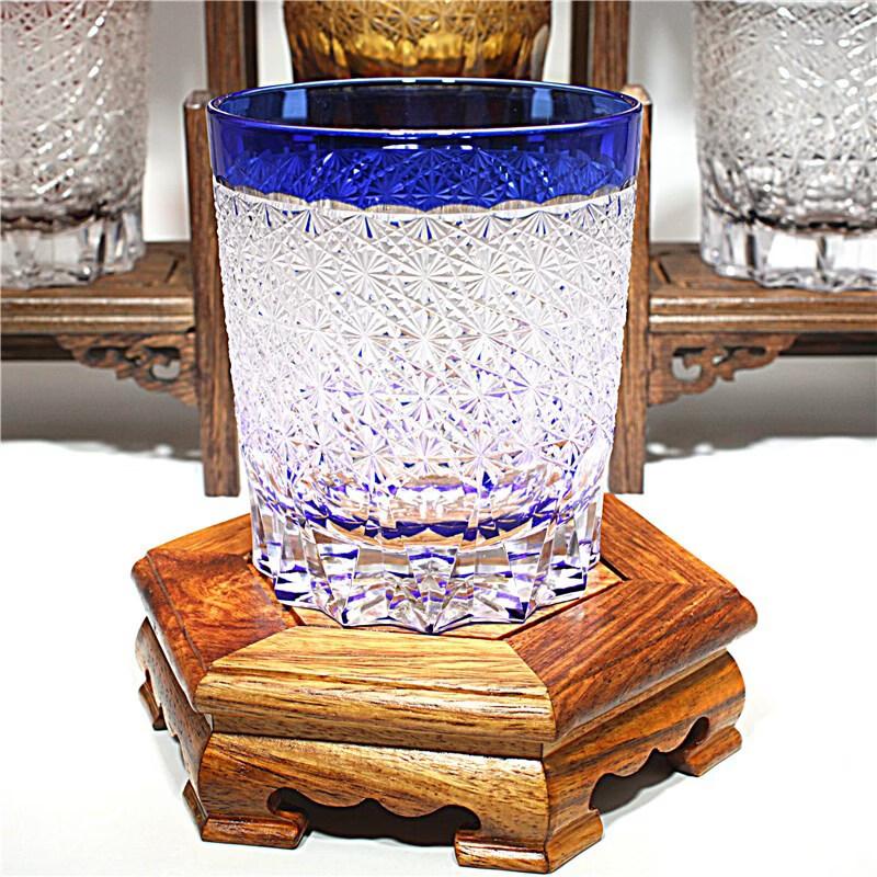 Japanese Edo Kiriko Hand-Carved Crystal Whiskey Glass